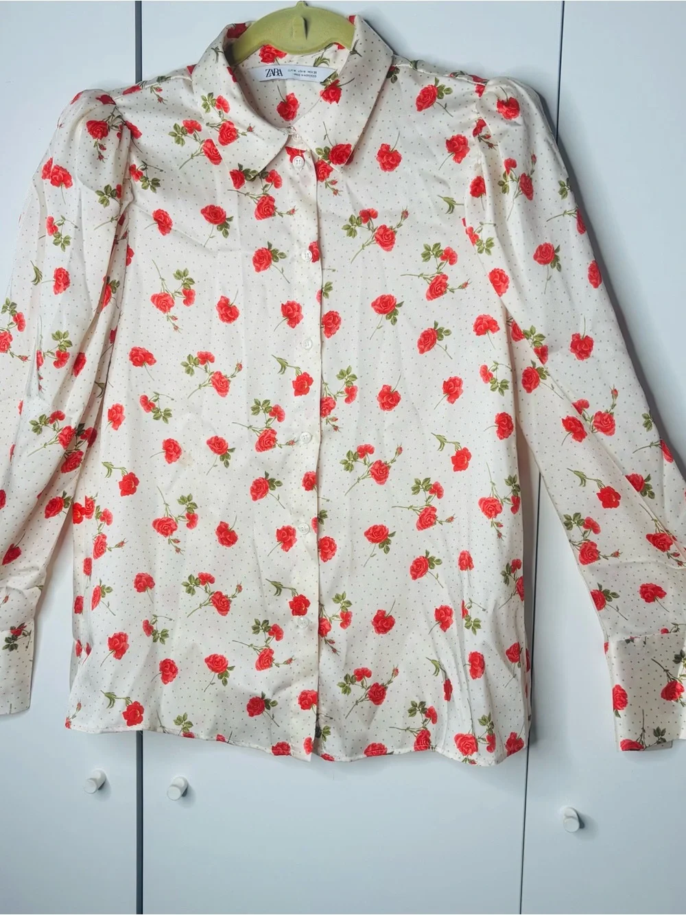Zara Cream Blouse with Red Floral Print